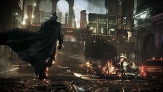 Batman looking over Gotham in Batman: Arkham Knight.