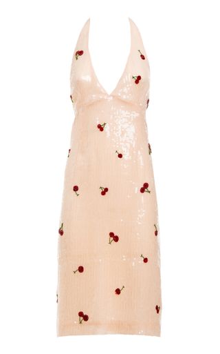 Cherry-Sequined Halter-Neck Midi Dress