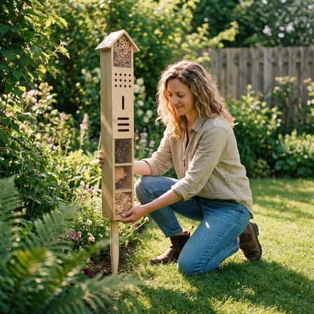 Wooden Insect House, Ladybugs Live for Garden, Insect Hotel for Bugs, Bees, Butterflys, Ladybirds, Natural Beneficial Insect Habitat for Garden and Yard