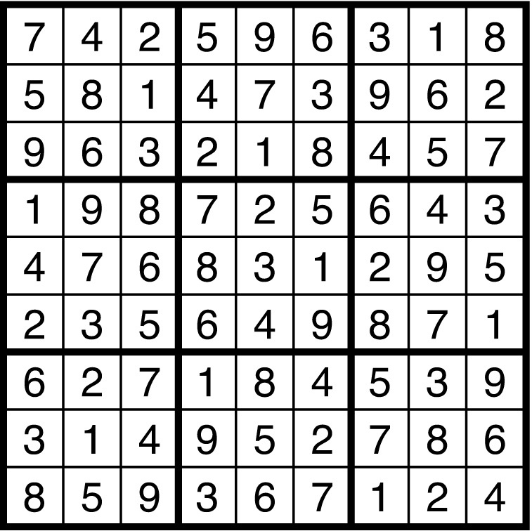 A solved sudoku.