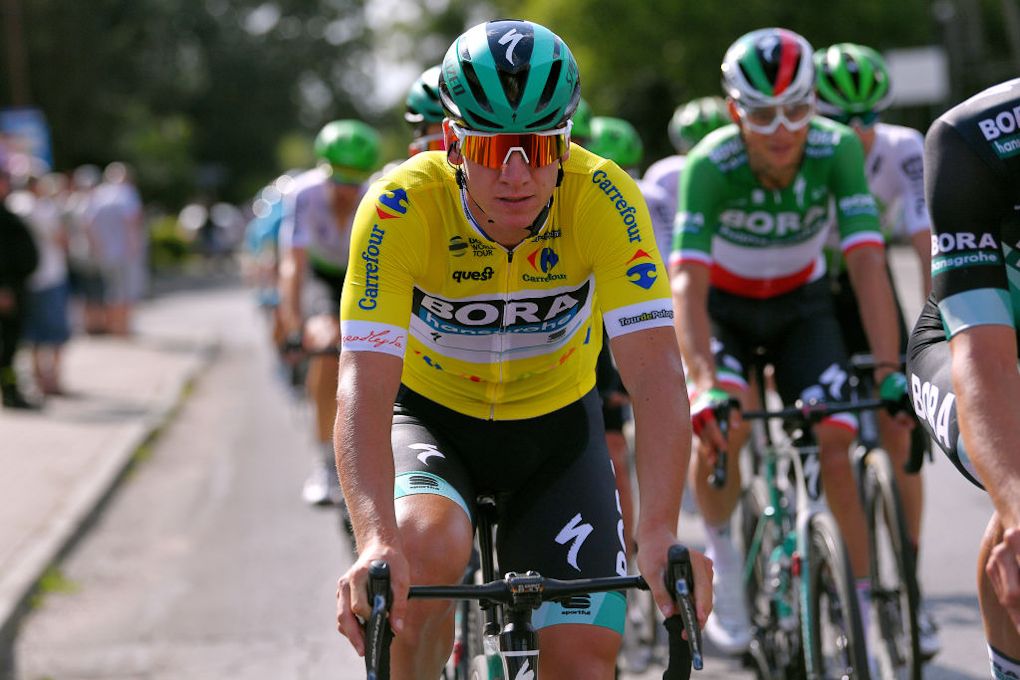 Pascal Ackermann (Bora-Hansgrohe) in yellow during stage 1 at the Tour de Pologne