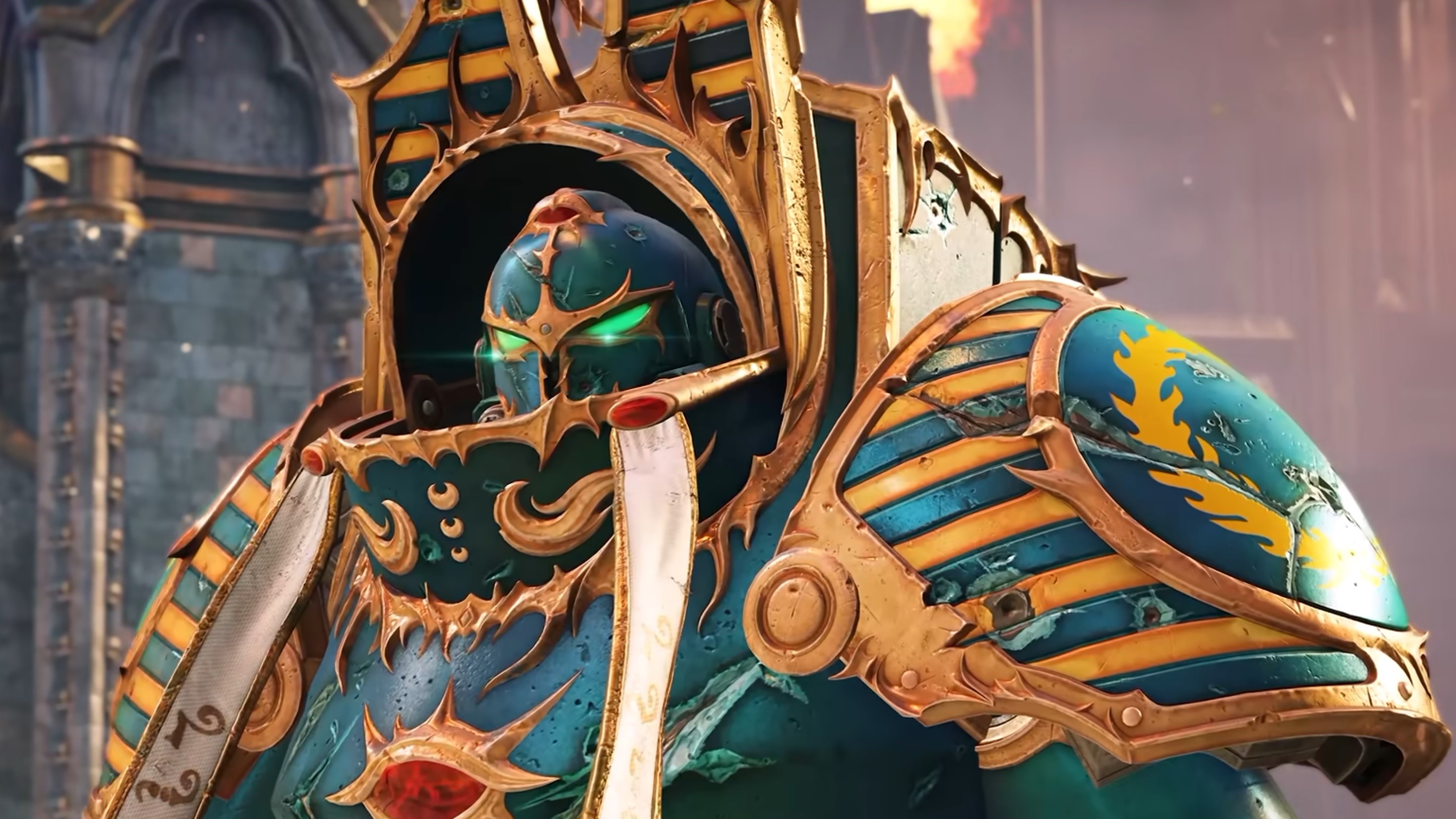 A Scarab Occult Terminator Sorcerer looks menacing in Space Marine 2.