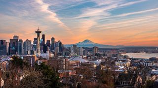 The skyline of Seattle during sunset