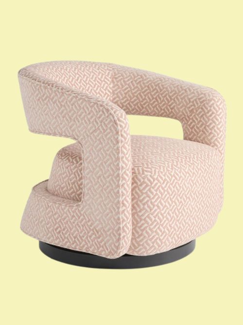 Linen Look Geo Blush Pink Ivy Swivel Accent Chair