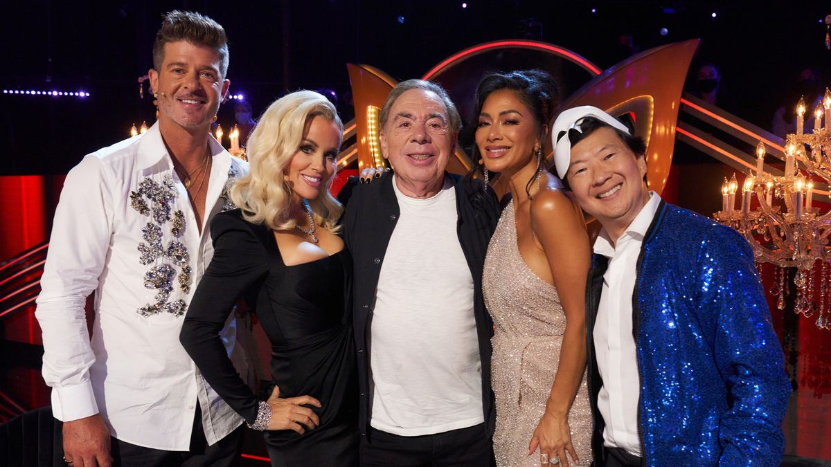 The Masked Singer judges pose with Andrew Lloyd Webber