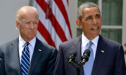 President Barack Obama speaks about Syria next to Vice President Joe Biden at the Rose Garden of the White House on Aug. 31.