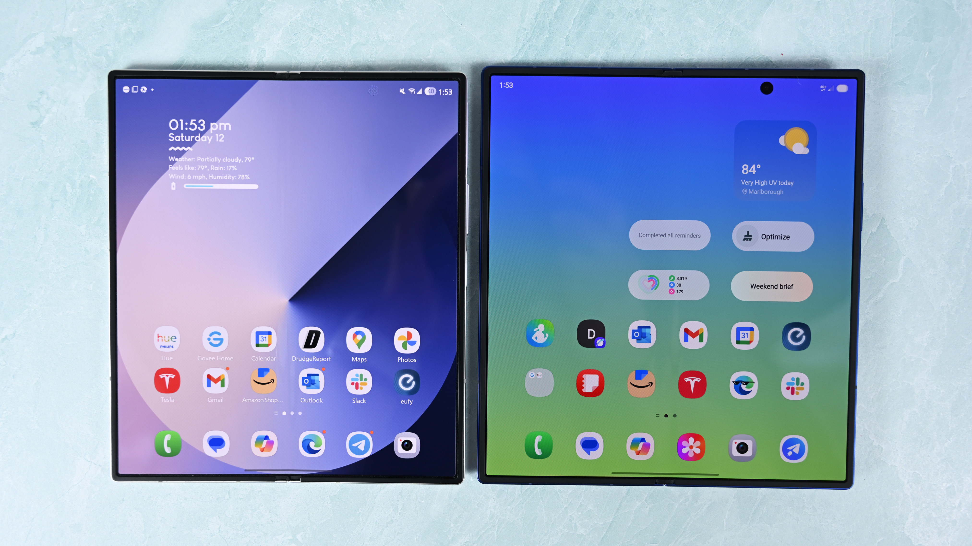 The 2025 Samsung Galaxy Z Fold 7 pictured in a hands-on review and comparison to other Samsung phones.