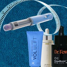 glp-1 skincare next to an ozempic pen