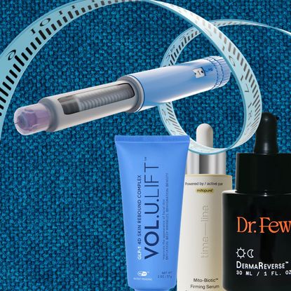 glp-1 skincare next to an ozempic pen