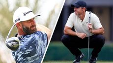 Should PGA Tour Players Who Turned Down LIV Be Compensated? Dustin Johnson hitting a tee shot and Rory McIlroy waiting to putt 