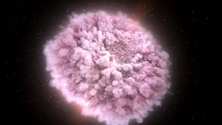 An artist's depiction of a cloud of debris created by a neutron-star collision.