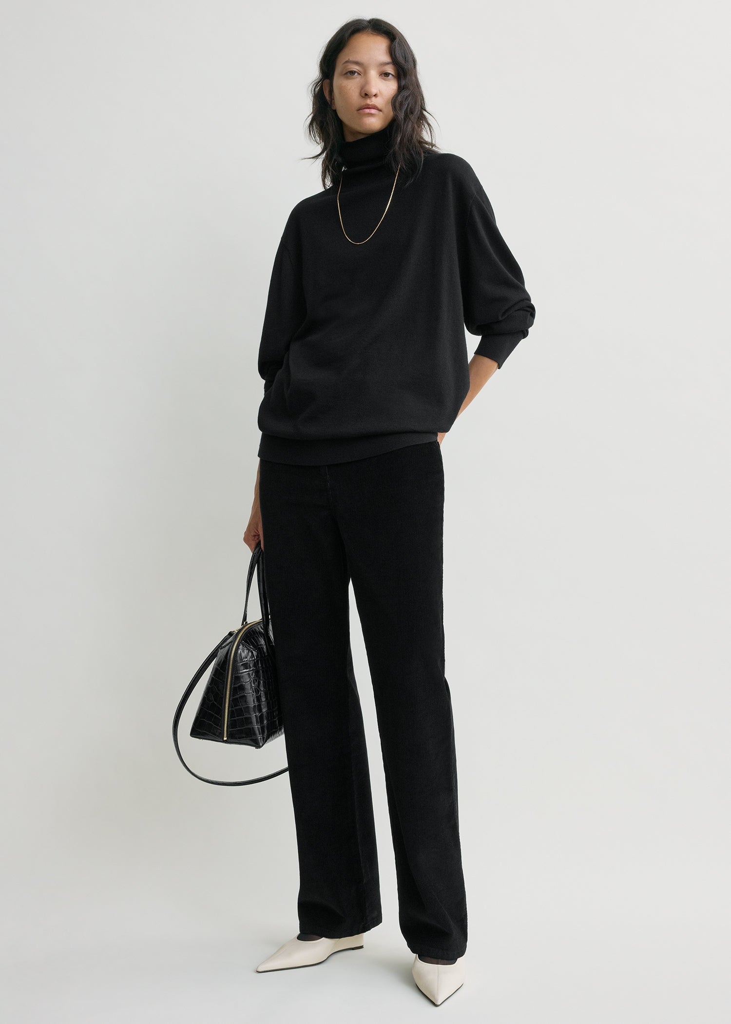 Straight Cord Trousers Black