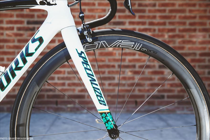 Shamrocks also grace the fork of Dan Martin's Emerald Panda Tarmac