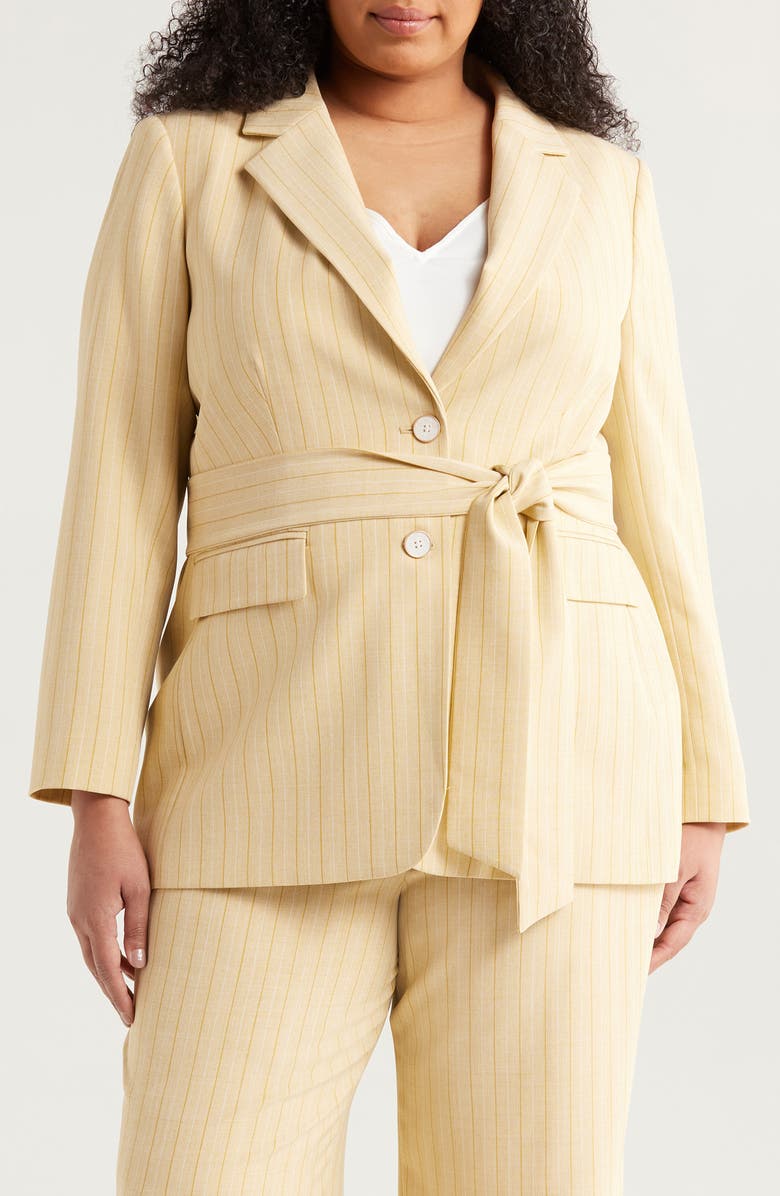 Pinstripe Belted Blazer