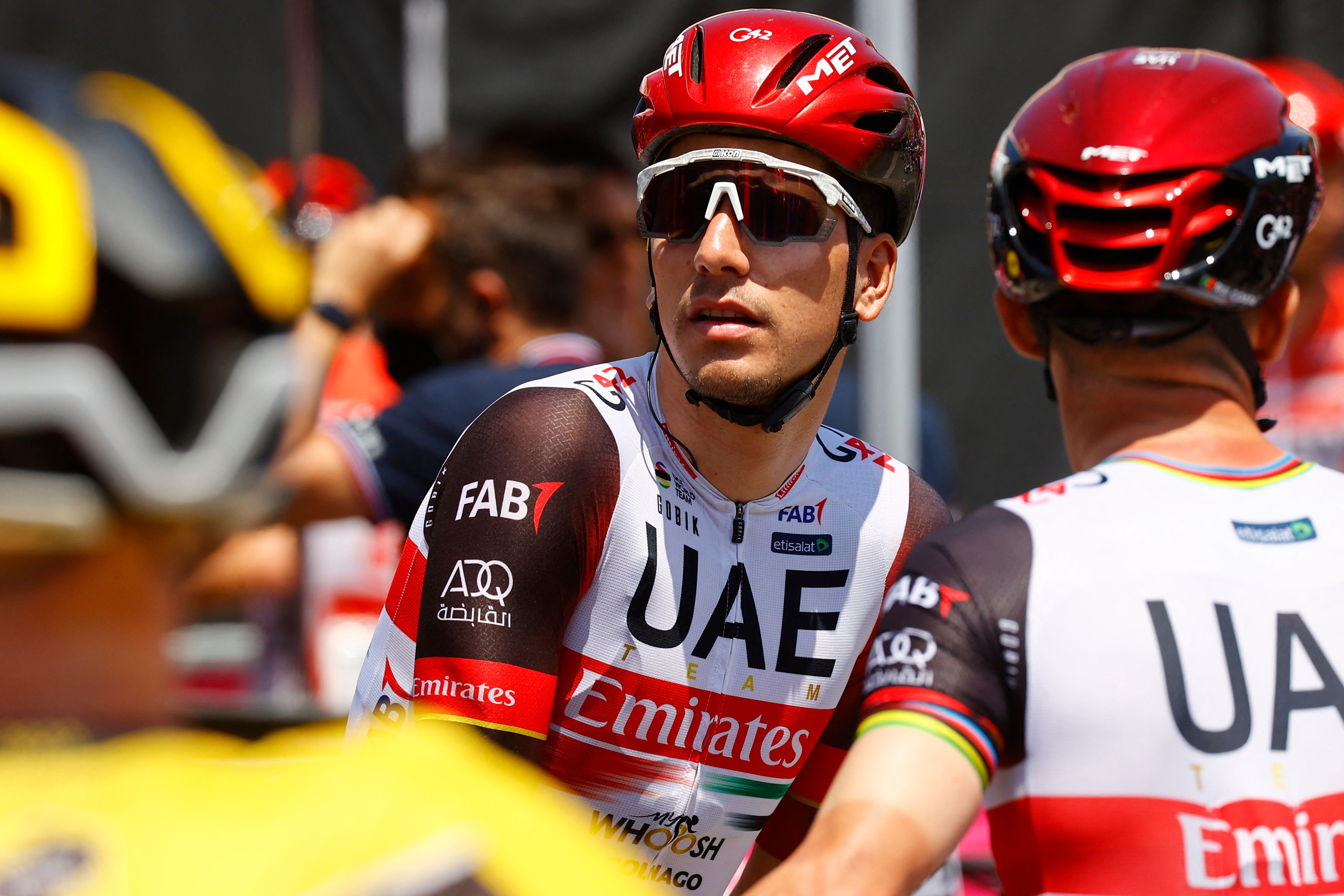 Team UAE Emirates Portuguese rider Joao Almeida prepare to take the start of the 6th stage of the Giro dItalia 2022 cycling race 192 kilometers between Palmi and Scalea Calabria on May 12 2022 Photo by Luca Bettini AFP Photo by LUCA BETTINIAFP via Getty Images