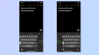 Screenshot of an iPhone showing the one-handed keyboard. 
