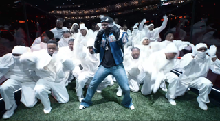 Kendrick Lamar performing the Super Bowl Halftime Show 2025