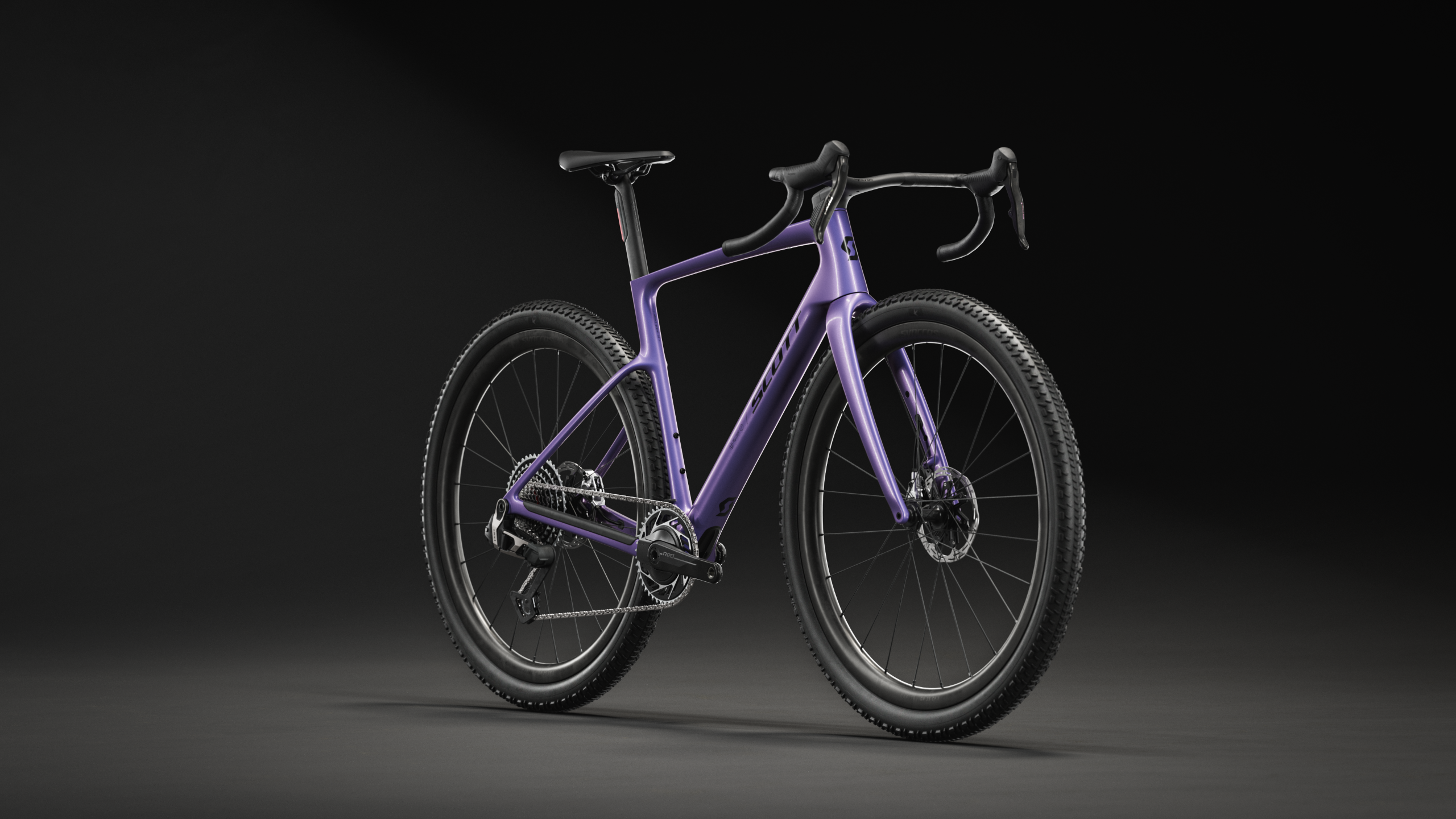 A purple Scott Addict RC gravel bike