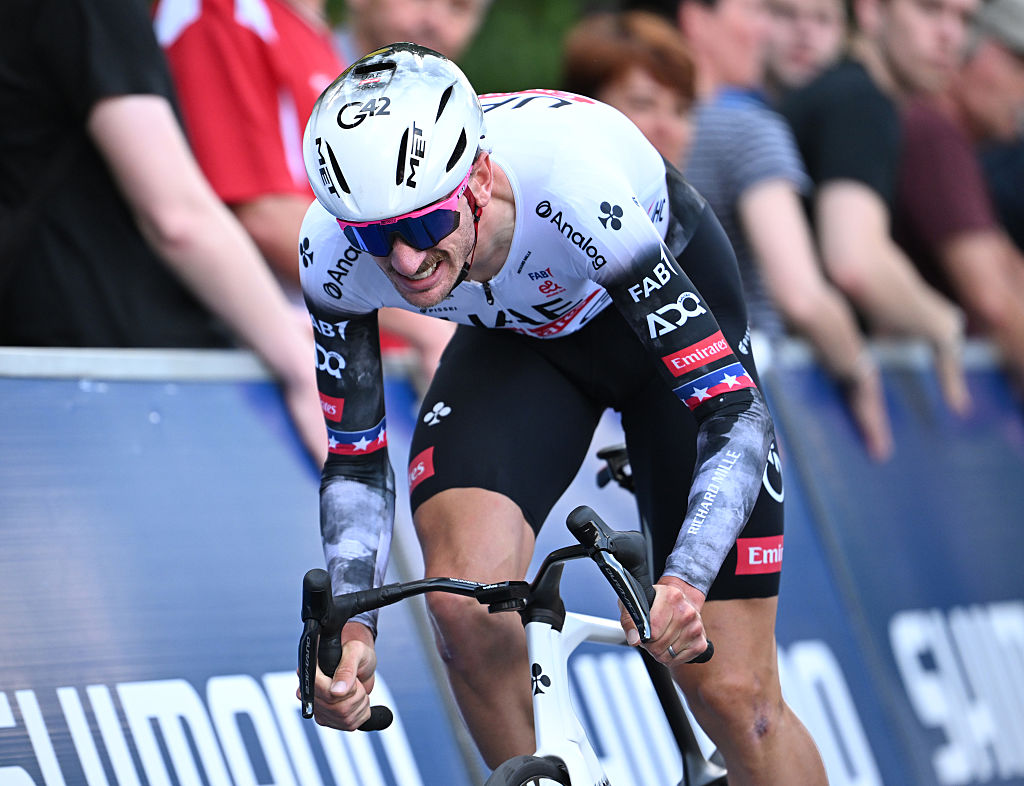 ESSEN, GERMANY - AUGUST 20: Brandon Mcnulty of United States and UAE Team Emirates - XRG competes during the 40th Deutschland Tour 2025, Prologue a 3.1km individual time trial stage from Essen to Essen on August 20, 2025 in Essen, Germany. (Photo by Christian Kaspar-Bartke/Getty Images)