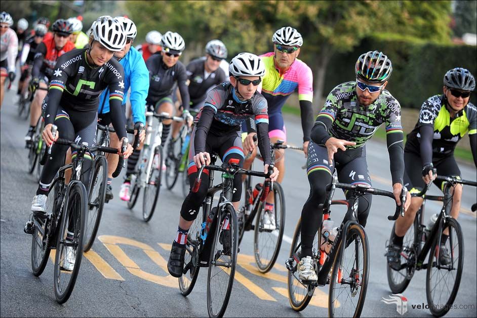 Peter Sagan gives some advice to one of the riders