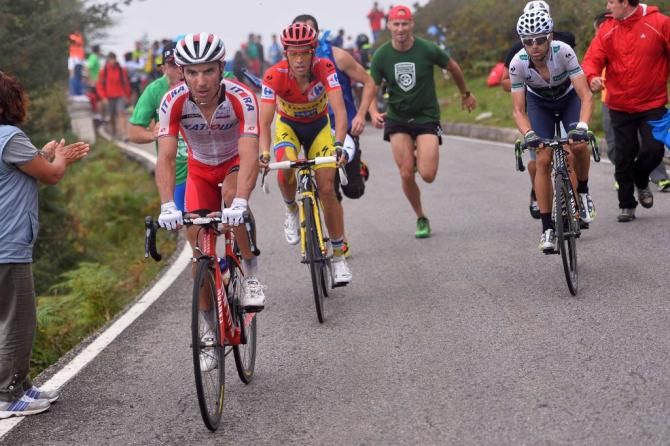 Joaquim Rodr&iacute;guez (Katusha) with Alberto Contador (Tinkoff-Saxo) and Alejandro Valverde (Movistar) in pursuit