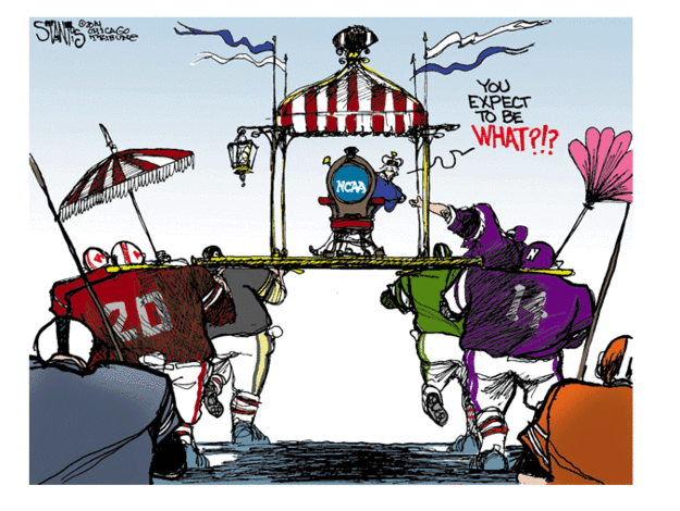 Editorial cartoon NCAA football union