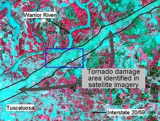 For a unique look at the monster tornado that ripped apart Tuscaloosa, Ala., last month, NASA called on one of its special satellites to track the aftermath of a tornado outbreak for the first time.