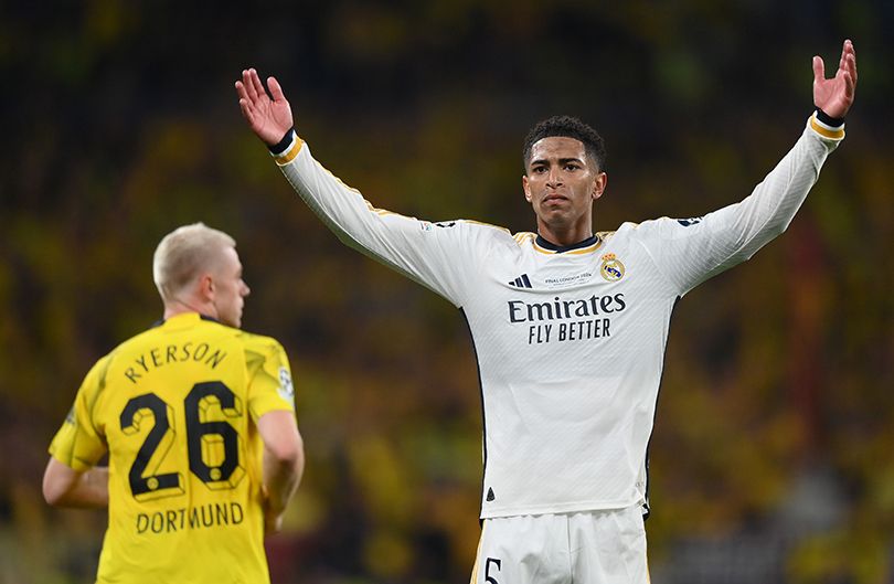 Jude Bellingham in action for Real Madrid against former club Borussia Dortmund in the Champions League final.