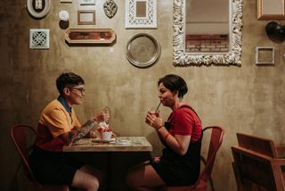 Two women in cafe