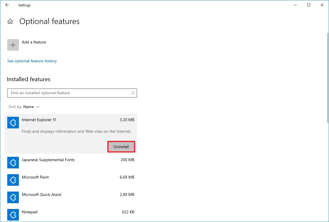 Windows 10 remove optional features