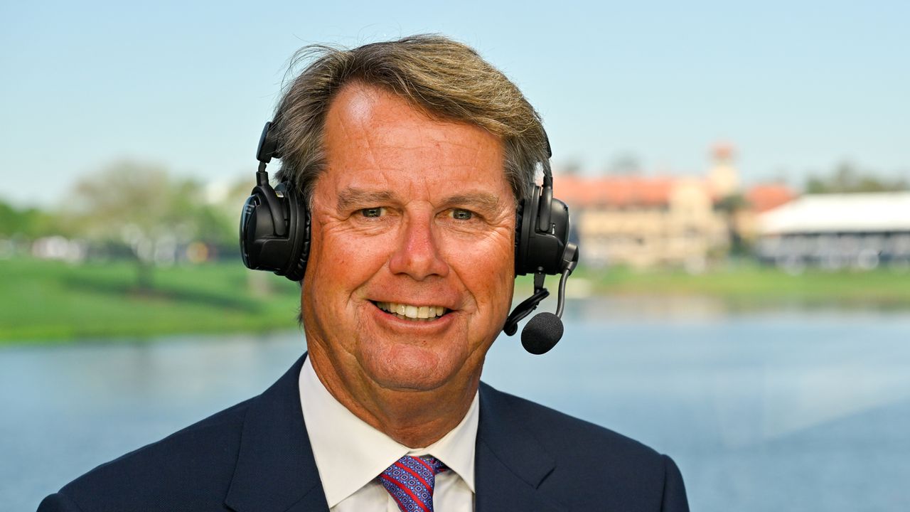 A close-up head shot of NBC lead golf analyst Paul Azinger