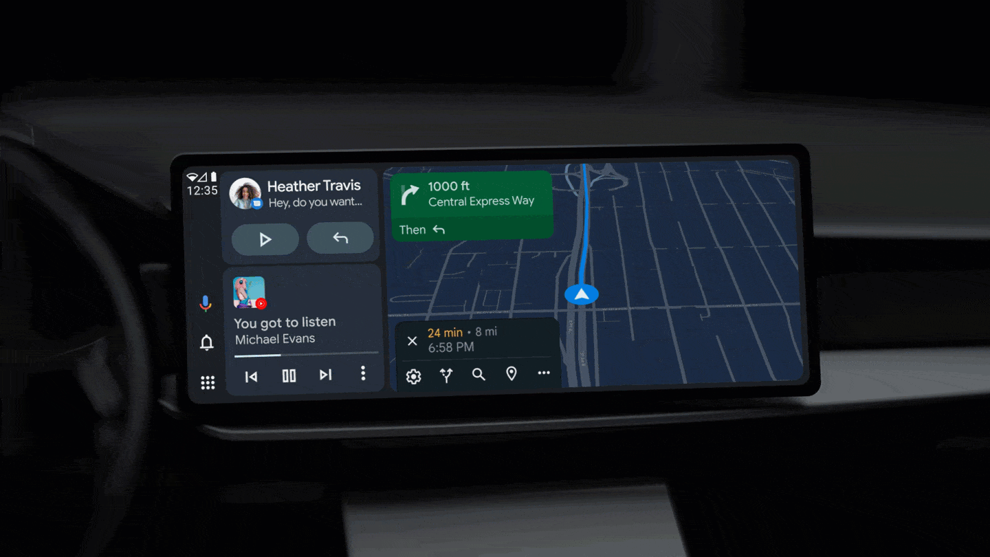 Animation of how the Android Auto UI can fill any screen size and format