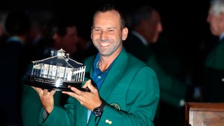 Sergio Garcia with the trophy after winning The Masters