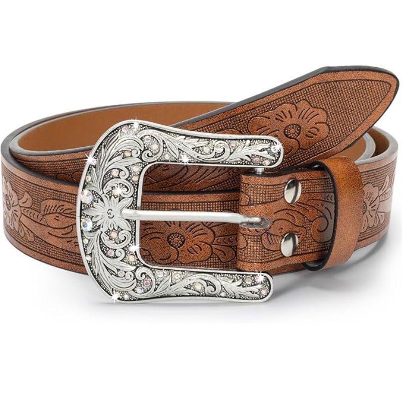 brown belt with western buckle