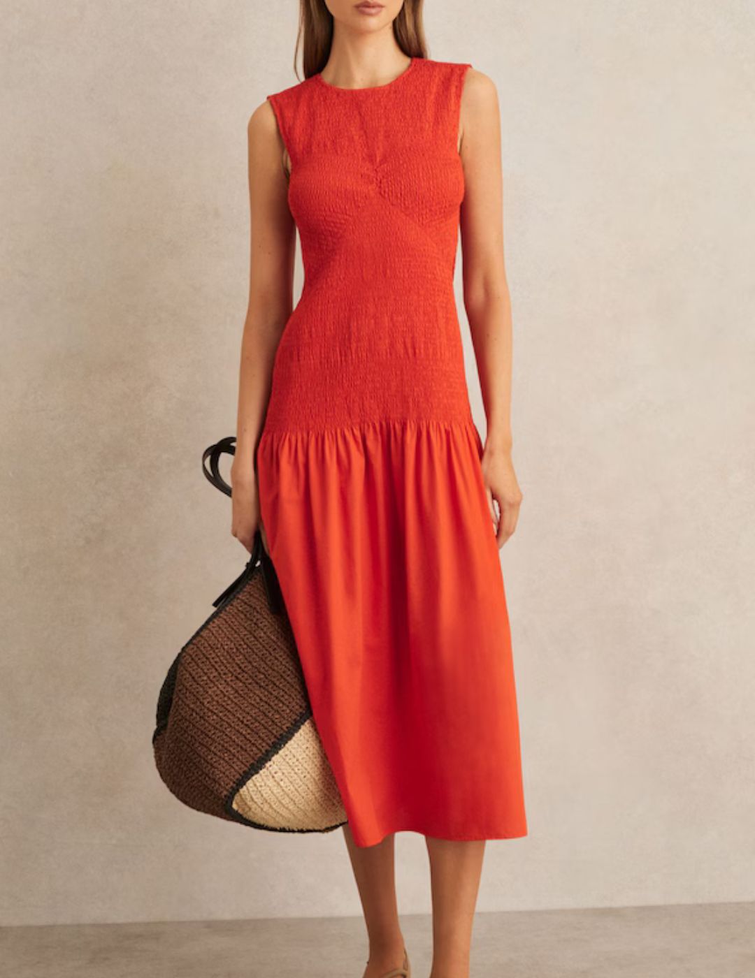Reiss , Annabel Cotton Shirred Midi Dress