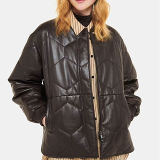 Whistles Cleo Leather Quilted Jacket