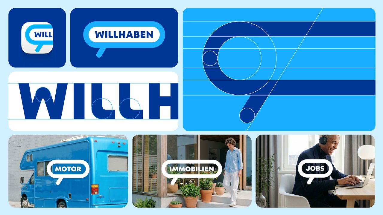 rebrand for Willhaben with a magnifying glass at its centre