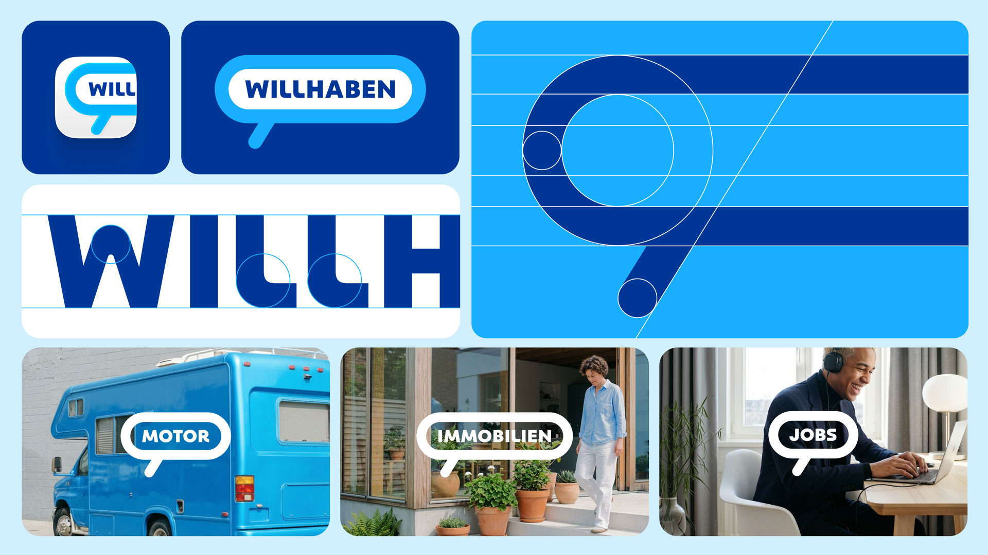 rebrand for Willhaben with a magnifying glass at its centre