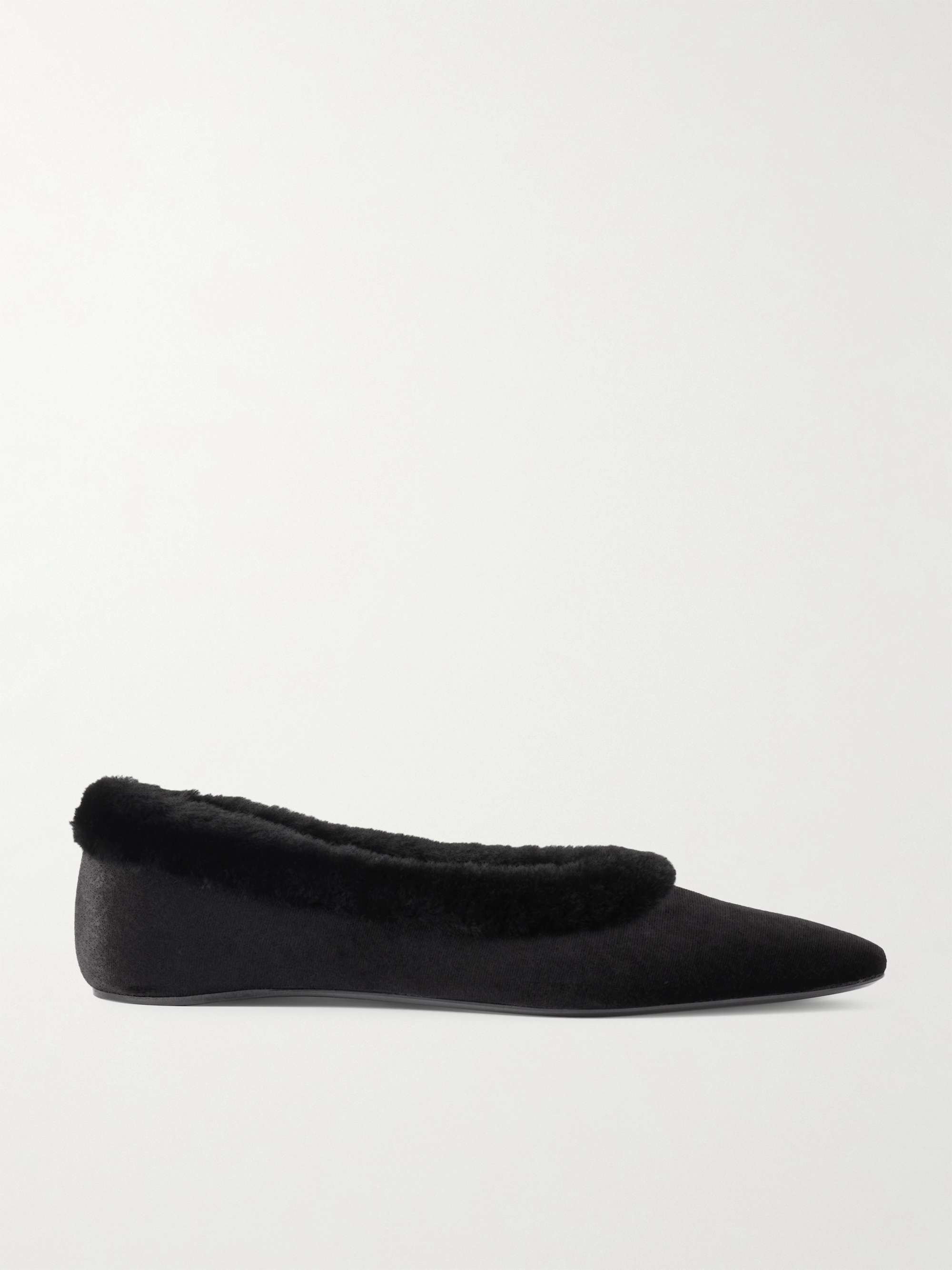 Shearling-Trimmed Velvet Ballet Flats