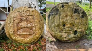 Two reliefs of rulers from the ancient Olmec civilization in Mexico.