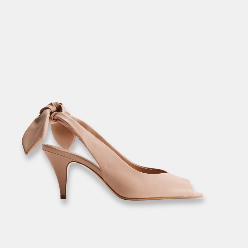 A pair of nude peep toe slingback shoes by H&amp;amp;M