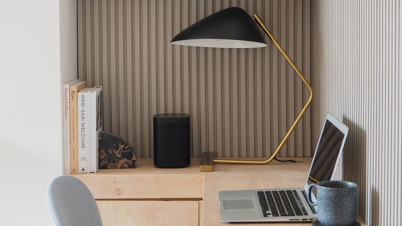 a sonos speaker on a desk