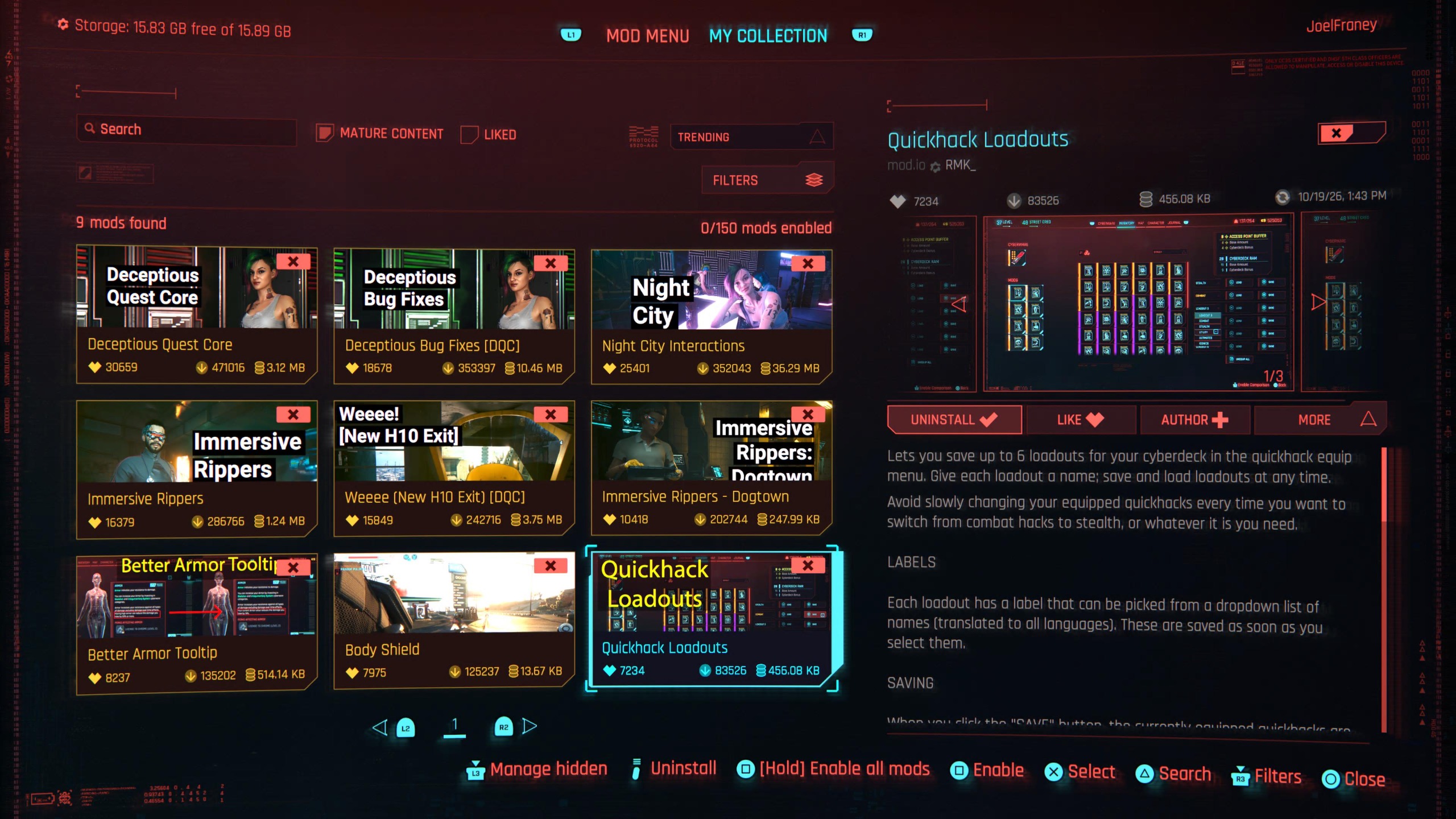 Thq Quickhacks Loadout mod in Cyberpunk 2077