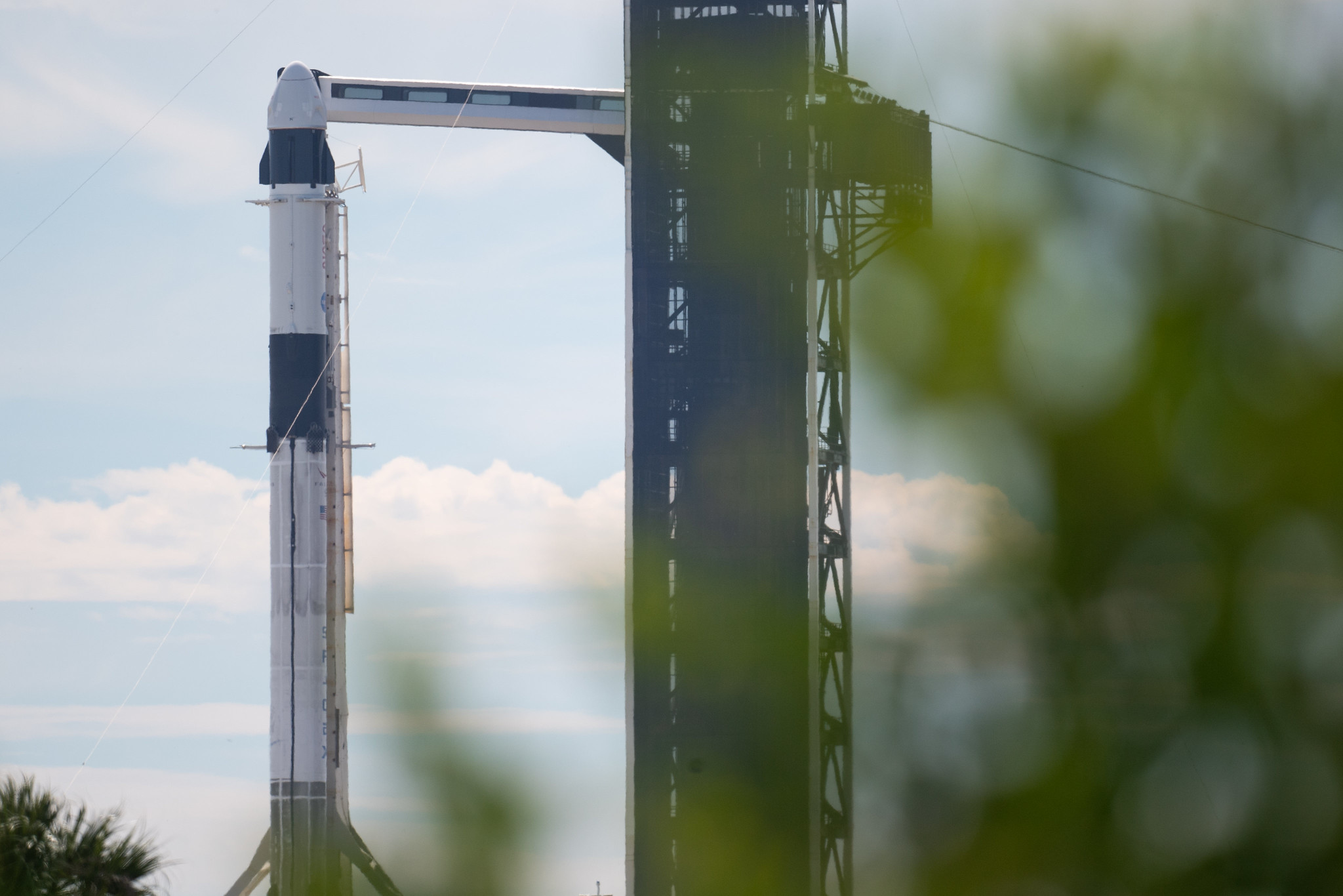 A SpaceX Falcon 9 rocket is rolled out to the launch pad ready to launch the Crew-3 mission.