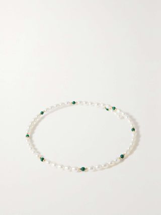 The Pearl Next Door 9-Karat Gold, Pearl and Malachite Necklace