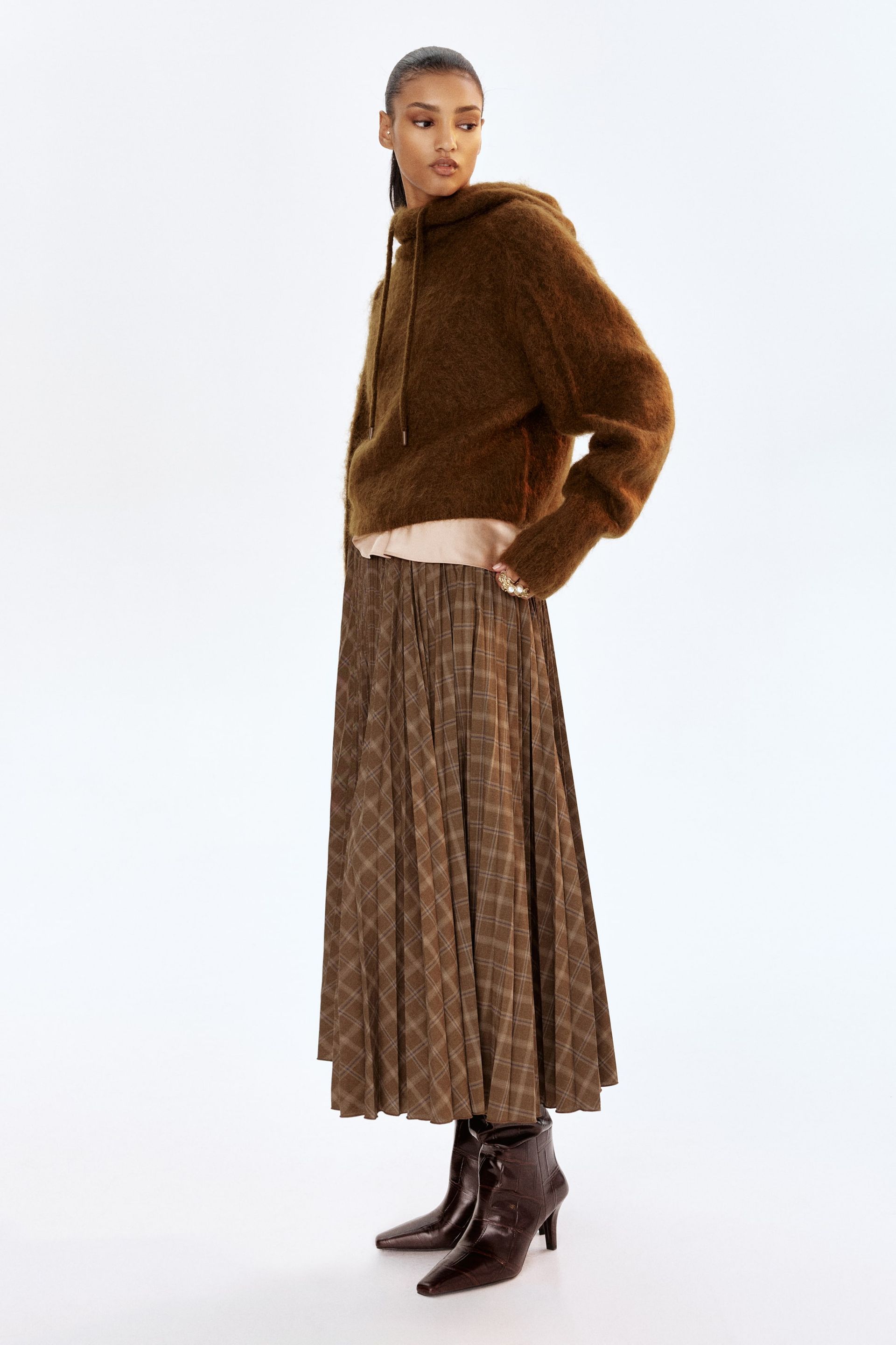 Mohair-Blend Hoodie - Dark Brown