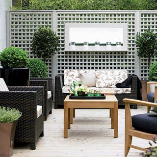 patio area with sofa set and potted plants