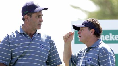 Ian Woosnam and Seve Ballesteros talk at the 2006 Royal Trophy tournament