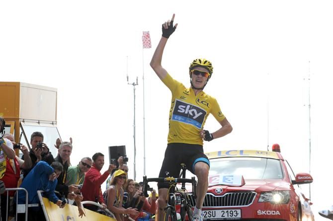Christopher Froome (Sky) gives the number one victory salute