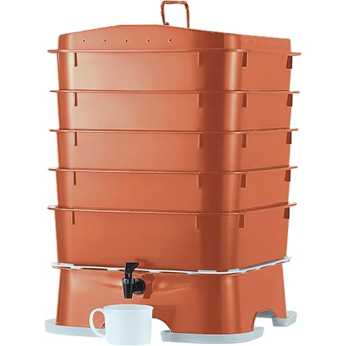 Original Vermihut &amp;reg; Plus 5 &amp;ndash; Tray Worm Composter -Terracotta,sustainable Design for Both Indoor &amp;amp; Outdoor, Worm Compost Bin for Vermicomposting Starter, Recycling Food Wastes to Save Our Planet